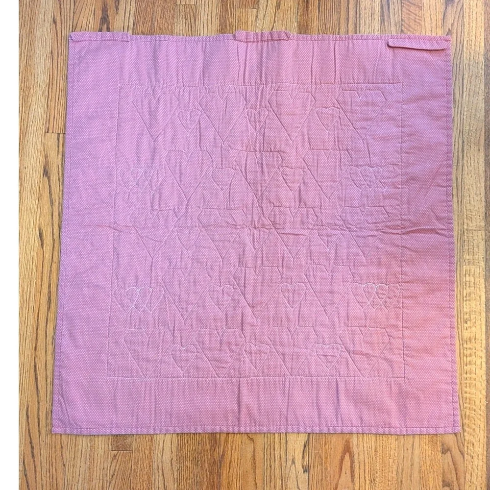 Vintage Style Quilted Heart Wall Hanging Pink Blue Floral Nursery Decor 28x28
